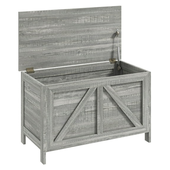 30" Farmhouse Storage Chest, Lift Top Box Organizer with Safety Hinge to Open Up 100 for Bedroom, Entryway, Living Room, Gray Wood Grain
