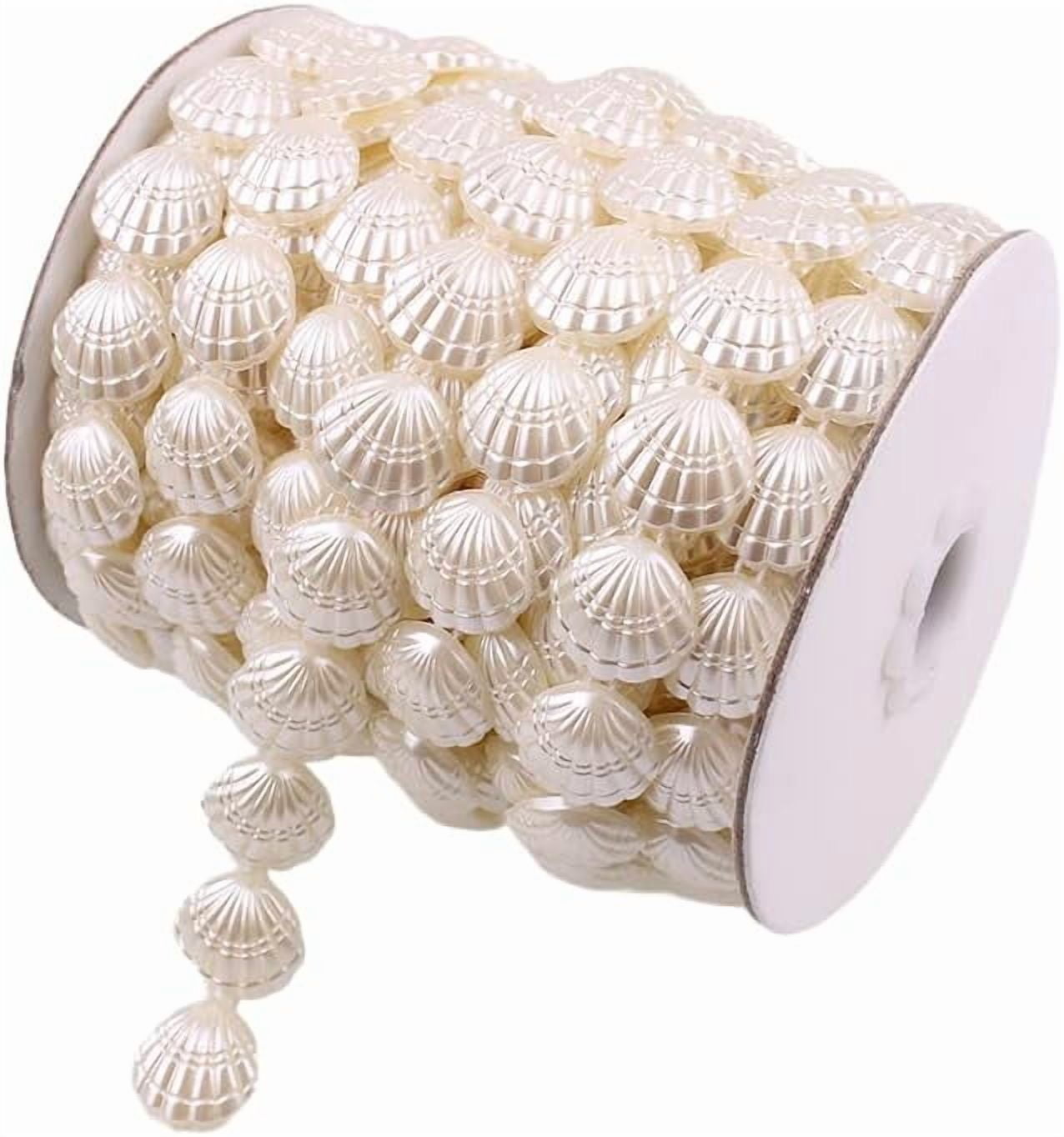 30 Feet 17mm Sea Shell Seashells Shell Ivory Faux Pearl Beads Garland Pearl Bead Roll Strand and Fishing Line Artificial Pearls String Beads Chain Garland Flowers Wedding Christmas Tree Decoration