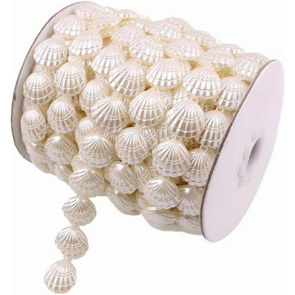 30 Feet 17mm Sea Shell Seashells Shell Ivory Faux Pearl Beads Garland Pearl Bead Roll Strand and Fishing Line Artificial Pearls String Beads Chain Garland Flowers Wedding Christmas Tree Decoration