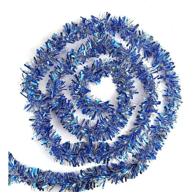 30 Feet Blue Christmas Tinsel Garland for Christmas Tree Ornaments