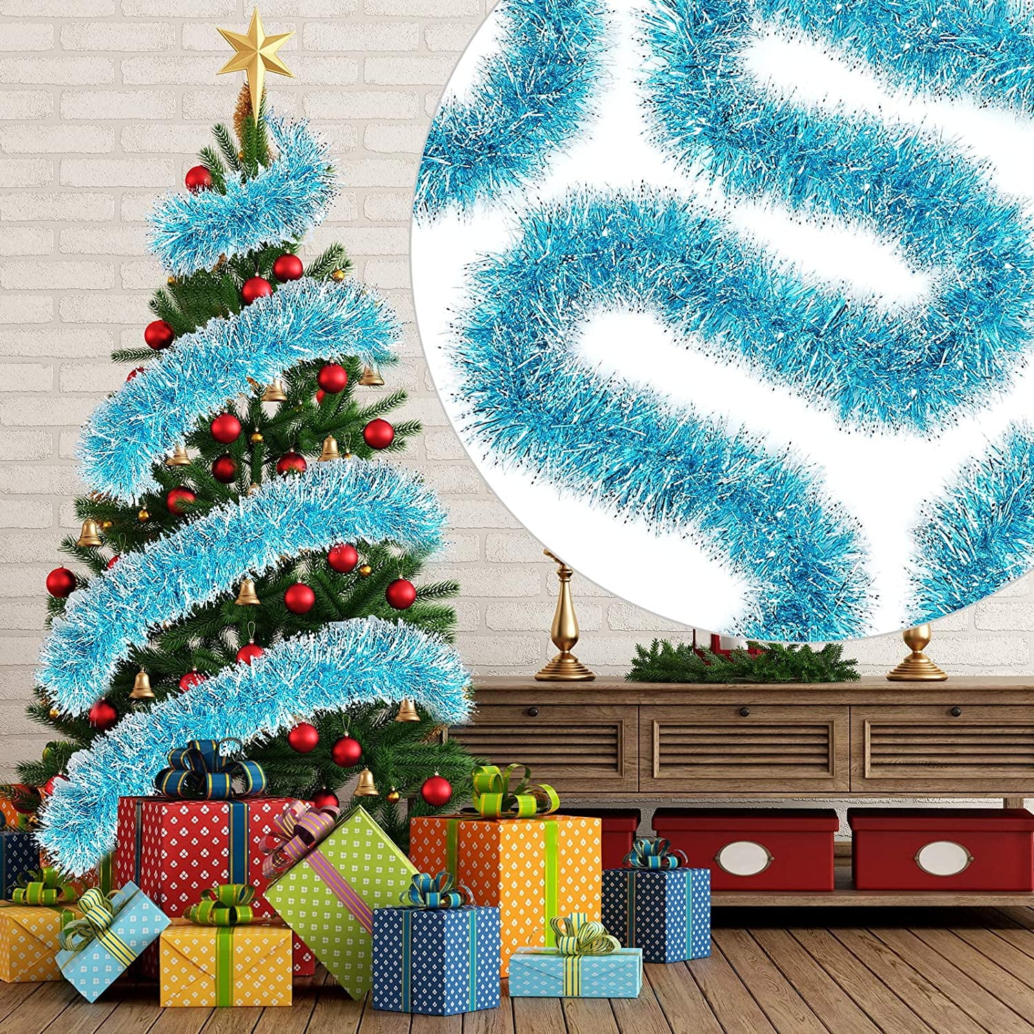 30 Feet Christmas Tinsel Garland Metallic Twist Garland Frost Tip