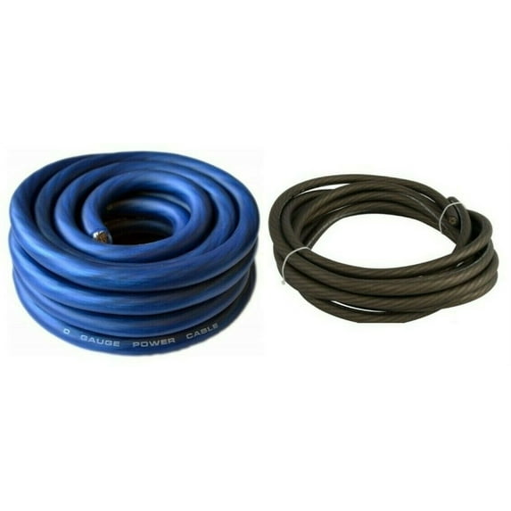 30 Feet Premium 0 Gauge Blue & Black Power + Ground Wire Cable 1/0 Gauge Car Audio