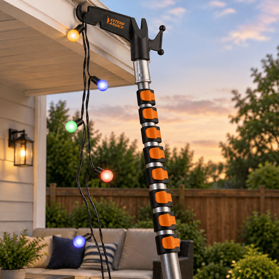 30 Feet Telescopic Extension Pole with Utility Hook for Hanging Lights and More