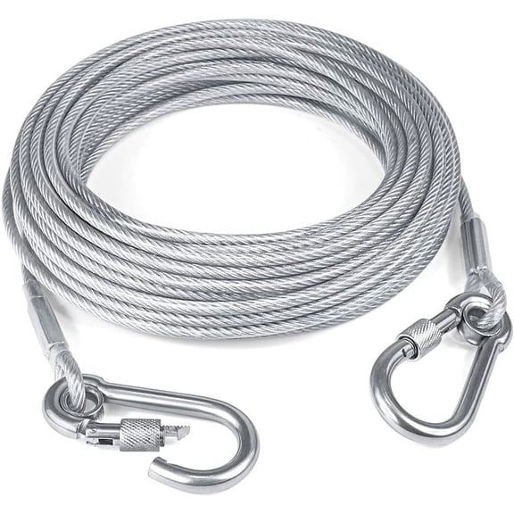 30 Feet Tie Out Cable for Dogs, Locking Carabiner Dog Runner Chain for Outside, Yard, Camping, Up to 250 Pounds