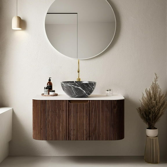 30" Floating Bathroom Vanity with Sink, Modern Bathroom Cabinet with Ultra-Thin Ceramic Basin and Marble Top, Extra Large Storage Drawer, Soft-Close Design