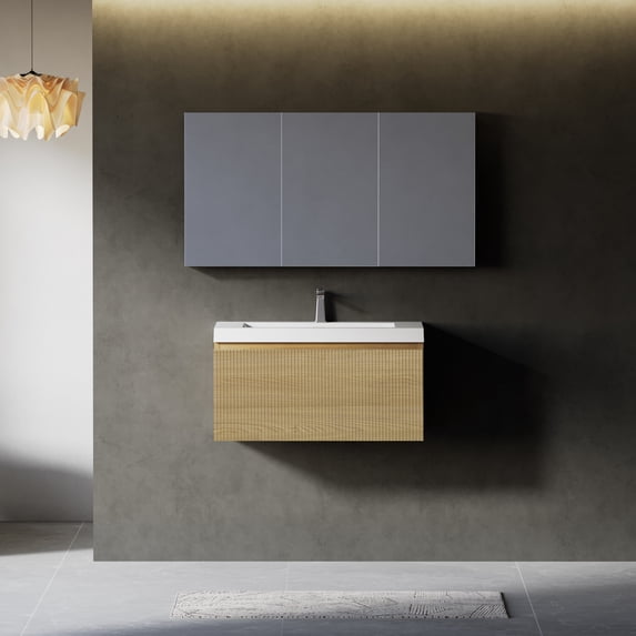 30" Floating Bathroom Vanity with Sink, Modern Wall Mounted Vanity with U-Shaped Drawer and Soft-Close Slide, Pre-Assembled with Quartz Sand Basin, Natural
