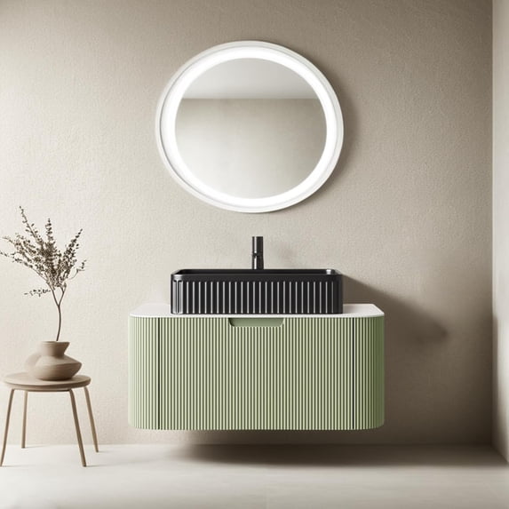 30" Floating Bathroom Vanity with Sink, Solid Wood Modern Bathroom Vanities with Black Rectangular Ceramic Basin and Marble Top, Soft-Close Drawer, Pre-Assembled Cabinet, Green