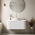 thumbnail image 1 of 30" Floating Bathroom Vanity with Sink, Wall-Mounted Bathroom Cabinet with Ultra-Thin Ceramic Basin and Marble Top, Extra Large Storage Drawer, Soft-Close Design, Pre-Assembled, White, 1 of 6