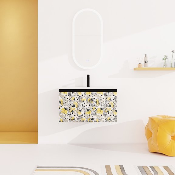 30'' Floating Wall-Mounted Vanity | Timeless Design, Quiet Soft-Closing Doors | Three-Layer Glaze Ceramic Basin, Easy Clean | Moisture-Resistant Melamine Surface