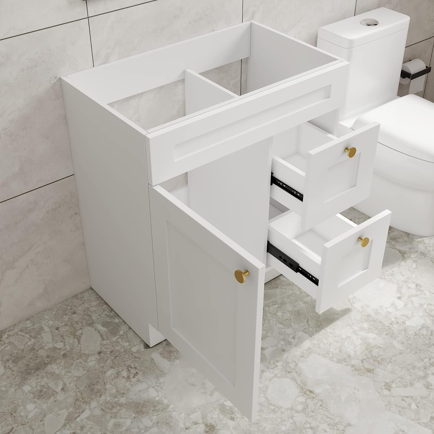 30" Floor Mount Bathroom Vanity, White Storage Cabinet Vanity with Soft ...