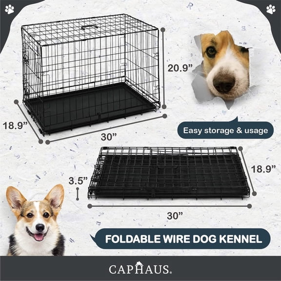 30" Foldable Metal Dog Crate - Leak-Proof Pan & Protective Feet, Single-Door Kennel for Small/Medium/Large Dogs - Indoor Use