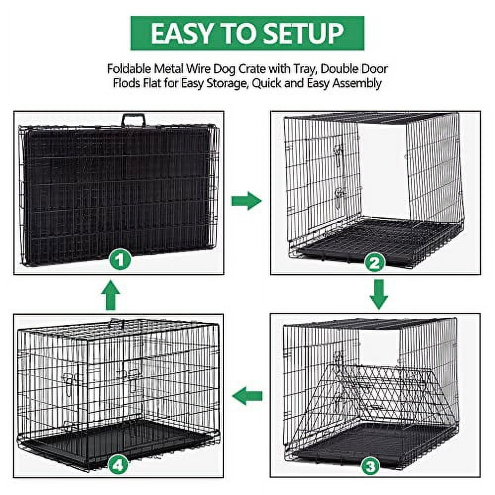 Picture of 30'' Foldable Metal Wire Dog Crate Double Door, Folding Portable Dog ...