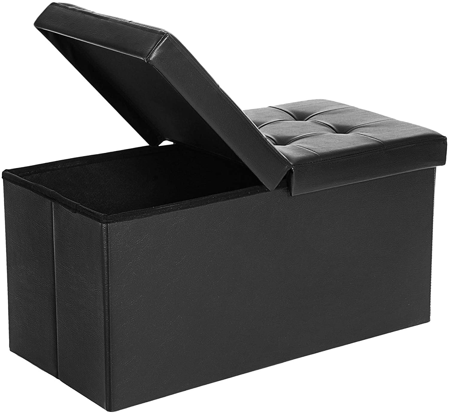 SONGMICS 30" Folding Storage Ottoman Bench Faux Leather Ottoman Footrest Black