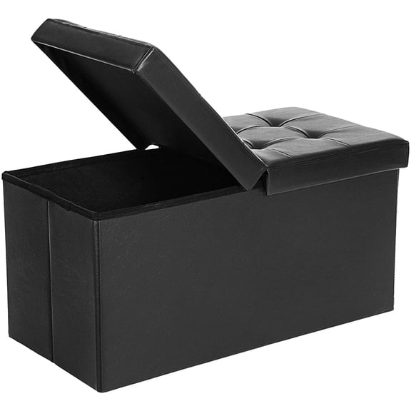SONGMICS 30" Folding Storage Ottoman Bench Faux Leather Ottoman Footrest Black