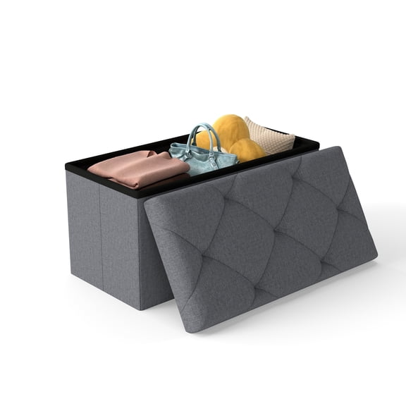 30" Folding Storage Ottoman Bench, Ottoman Foot Rest, Storage Chest with Thicker Seat, Storage for Blankets in Living Room, Entryway, Bedroom, Gray