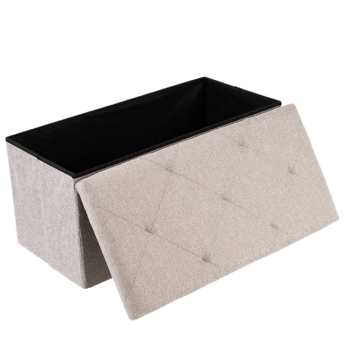 30" Folding Storage Ottoman Bench Ottoman with Storage Footrest for Living Room Beige