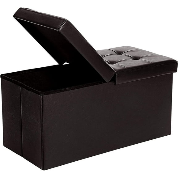 SONGMICS 30" Folding Storage Ottoman Bench with Flipping Lid Ottoman with Storage Footrest Brown