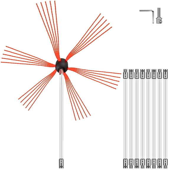 30-Foot Chimney Sweeping Kit with 9 Nylon Flexible Rods, Drill-Driven Rotary Brush Set for Fireplace Flue Cleaning