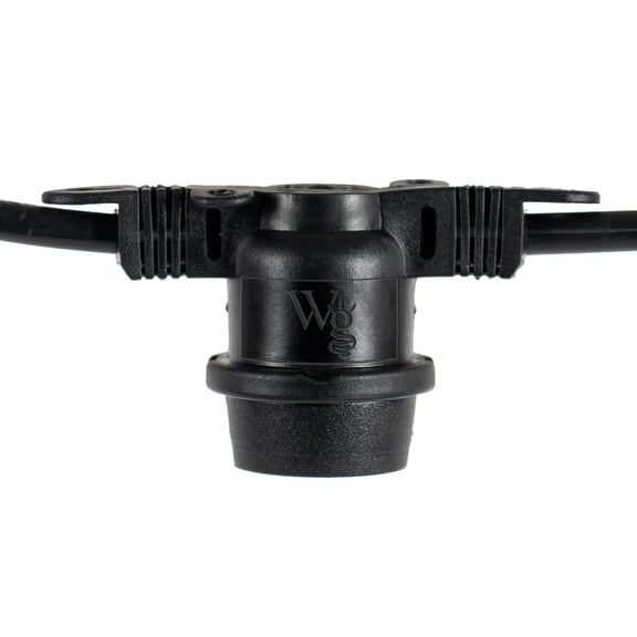 30 Foot Commercial E26 Socket Light Stringer, Heavy Duty Weatherproof SJTW Black Wire, 36" Spacing, 16 Gauge, Outdoor Rated