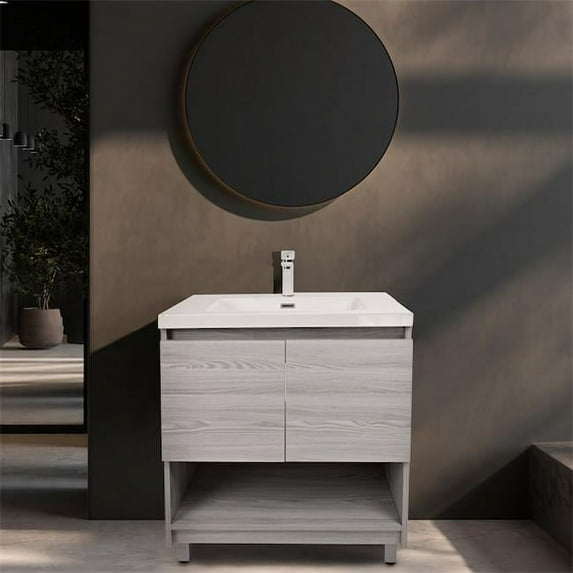 30" Free-Standing Single Bathroom Vanity with High Quality Acrylic Vanity Top
