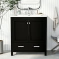 thumbnail image 1 of 30" Freestanding Bathroom Vanity Cabinet with Single Undermount Sink Solid Wood Frame Bathroom Storage Cabinet Built-in Shelves Drawers, Black, 1 of 6