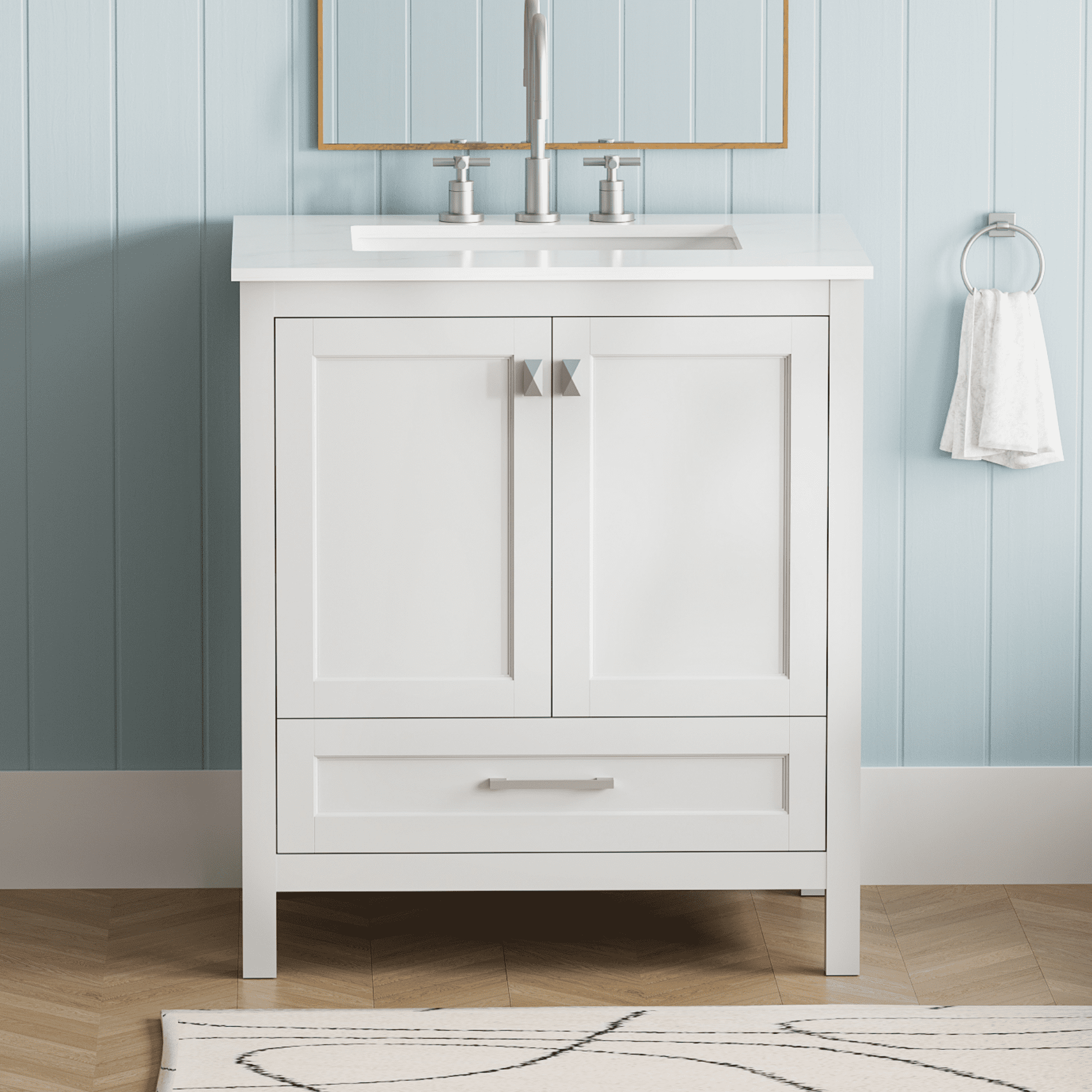 30" Freestanding Bathroom Vanity with Sink, Engineered Marble Vanity ...