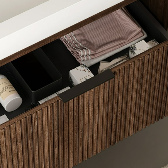 30" Freestanding Plywood Cabinet - Retro Walnut Style. Strong & . Drawer Slides. Ample Storage Space. Assembled. 30.04 In. D X 19.07 W 29.22 H. 59.54 Lb. White And Deep Without Basin Finish.