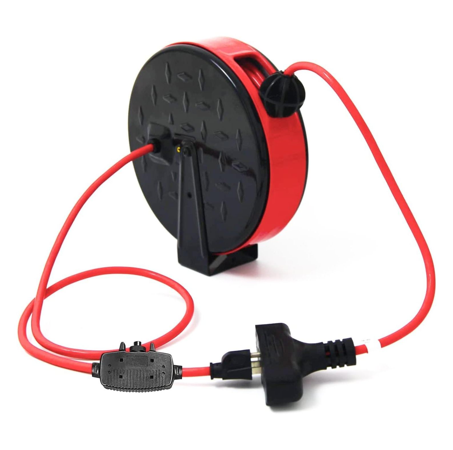 30 Ft Retractable Extension Cord Reel, 16/3 SJTW Power Cord with 3 Electrical Outlets and 10 Amp