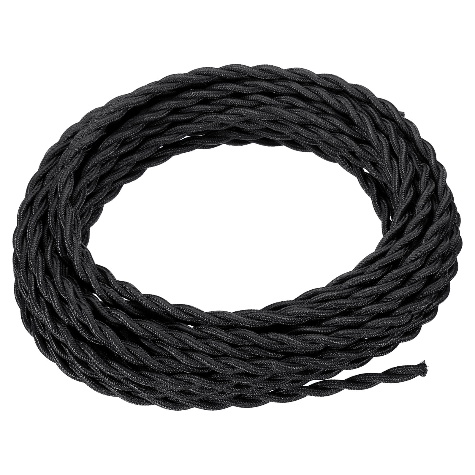 UL Listed 50ft Twisted Cloth Covered Wire - 18 Gauge 2-Conductor Vintage Fabric Lamp Cord, Black