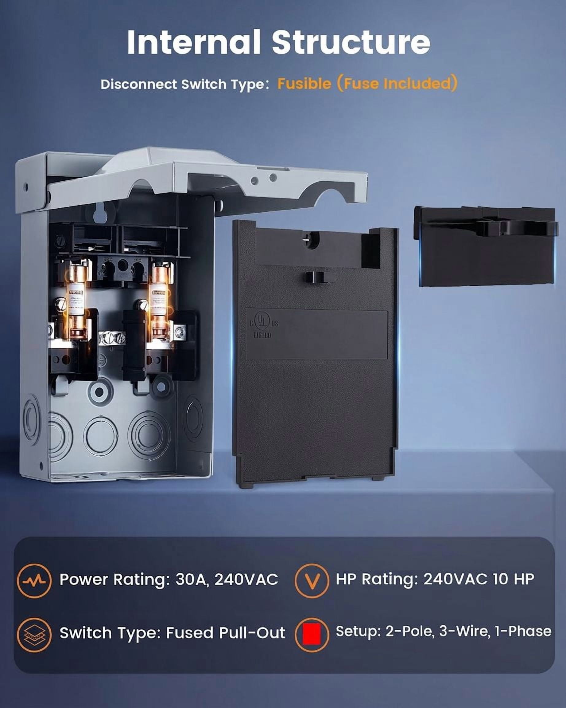 Cond Service Main Box 30 Fused AC Disconnect Box for Mini Split Air Conditioner, Outdoor HVAC ...