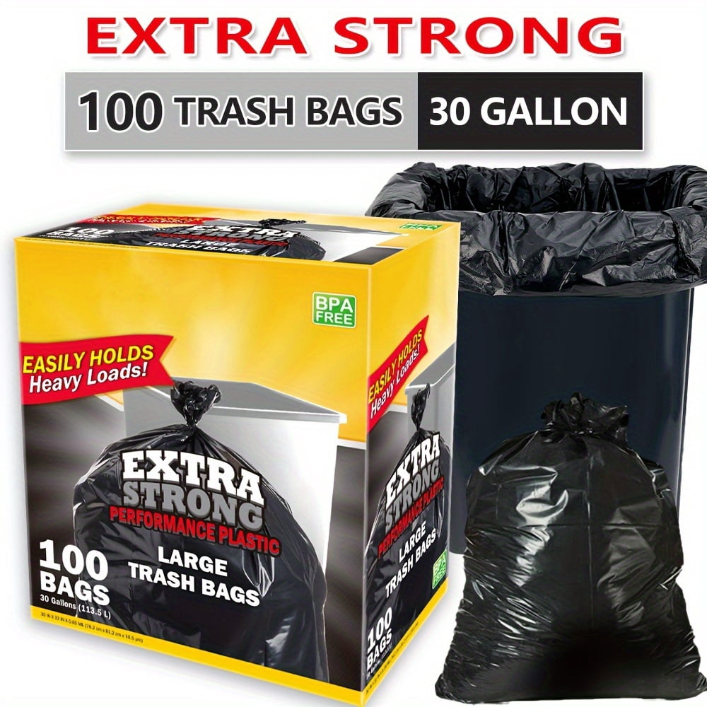 30 Gallon 113.5L Large Black Disposable Trash Bags, 100 Count (2 Rolls), Ultra Strong Leak-Proof Garbage Bags for Home, Kitchen, Garden, Industrial & Commercial Use