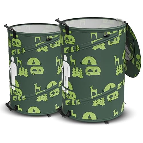 30 Gallon Collapsible Pop-Up Trash Can for RV's, Camping, Recycling, Yard Waste, Leaf Bag, Children Toy Bin (2 Trash Can)