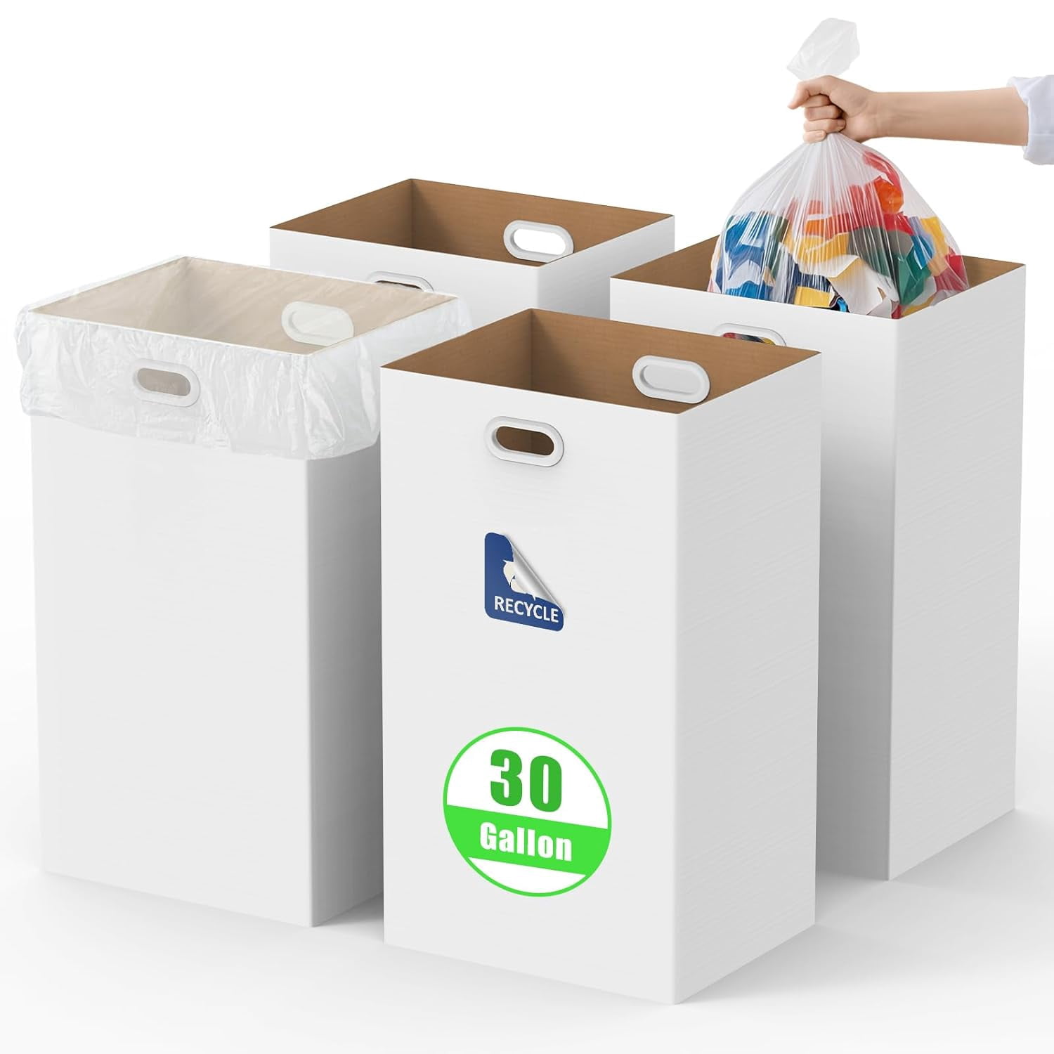 30 Gallon Corrugated Cardboard Disposable Trash Cans with Built-in