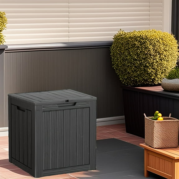 30-Gallon Deck Box - Waterproof Resin Outdoor Storage with Lockable Lid - Holds Patio Cushions, Pool Toys & Garden Tools - Durable Black/Light Coffee Cabinet for Backyard & Deck