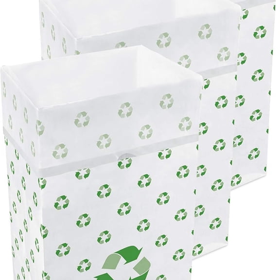 30 Gallon Disposable Pop-Up Trash Cans (3-Pack) with Fitted Bags Foldable Garbage & Recycling Bins for Parties, Events & Kitchen (Recycle, 30" H x 14" W x 17" D)