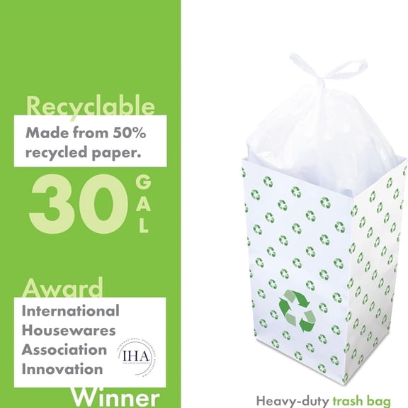 30 Gallon Disposable Pop-Up Trash Cans (3-Pack) with Fitted Bags  Foldable Garbage & Recycling Bins for Parties, Events & Kitchen (Recycle, 30" H x 14" W x 17" D)