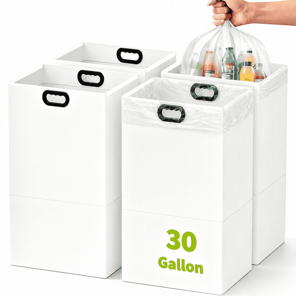 30 Gallon Disposable Trash Cans, 4 Pack Extra Large Collapsible Pop Up Trash Can with Handles, Portable Cardboard Garbage Can & Recycling Bin for Party Kitchen Camping and Weddings