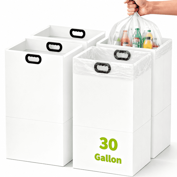 30 Gallon Disposable Trash Cans for Parties, 4 Pack Extra Large Collapsible Pop Up Trash Can with Handles, Portable Cardboard Garbage Can & Recycling Bin for Party Kitchen Camping and Weddings