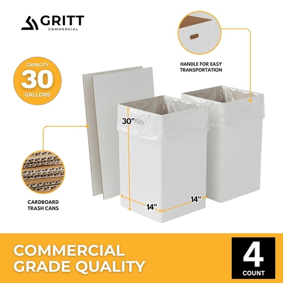 30 Gallon Extra Large Disposable Trash Cans (4 Pack) - Heavy Duty Corrugated Cardboard Pop Up Garbage Bins with Waterproof Coating
