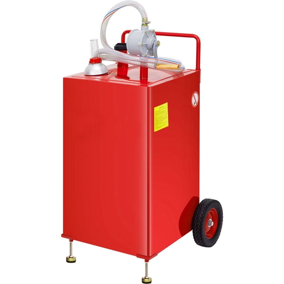 30 Gallon Fuel Caddy, Fuel Storage Tank on 2 Wheels, Portable Gas Caddy with Manuel Transfer Pump, Gasoline Diesel Fuel Container for Cars, Lawn Mowers, ATVs, Boats, More, Red