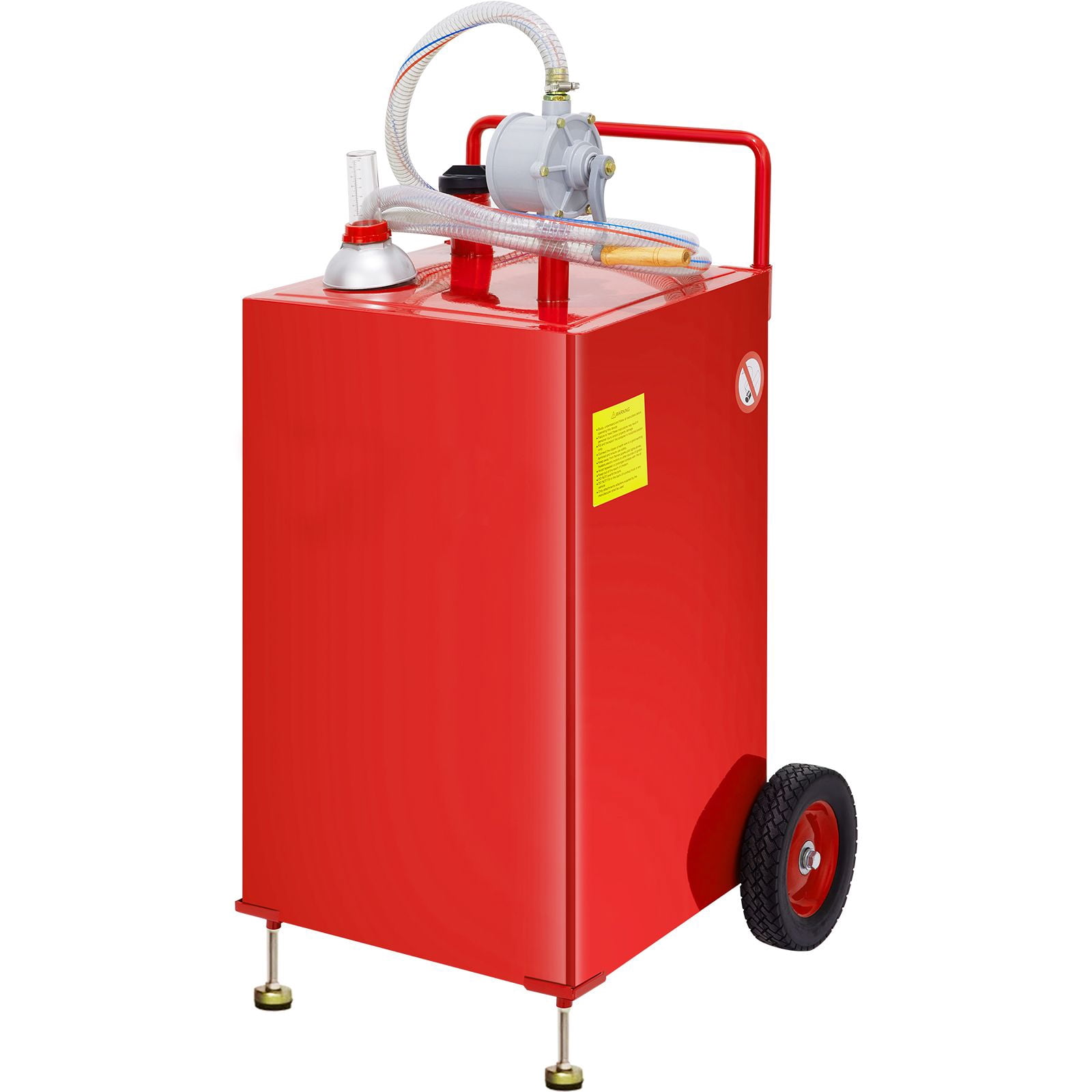 30 Gallon Gas Caddy with Manual Hand Pump, Portable Red Fuel Storage Tank on 2 Wheels for Gasoline & Diesel, for Cars, Lawn Mowers, ATVs, Boats