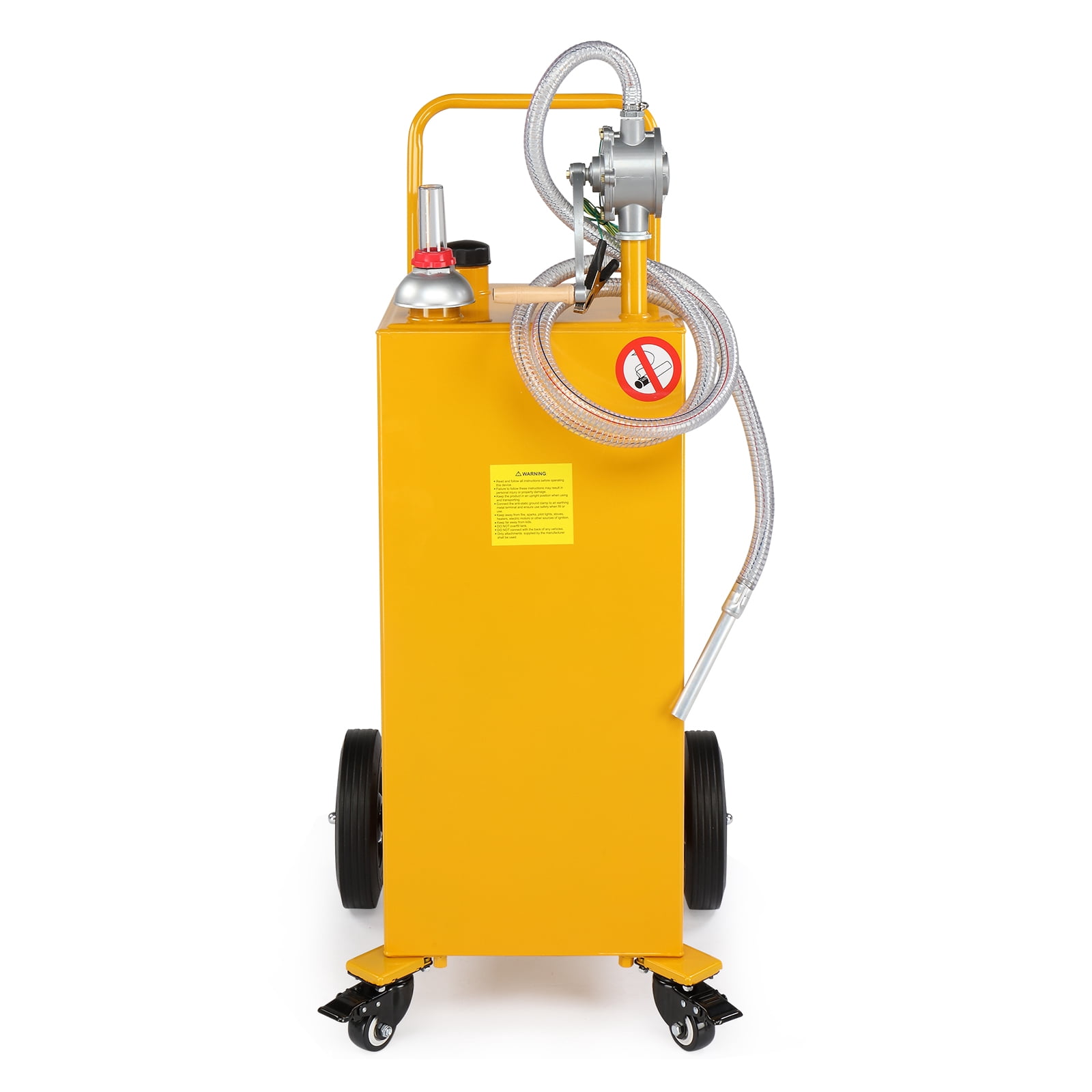 30 Gallon Gasoline Fuel Caddy with Bi-Directional Hand Crank Pump, Fuel Level Gauge & Universal Rolling Wheels, Welded Steel Portable Gas Diesel Storage Tank