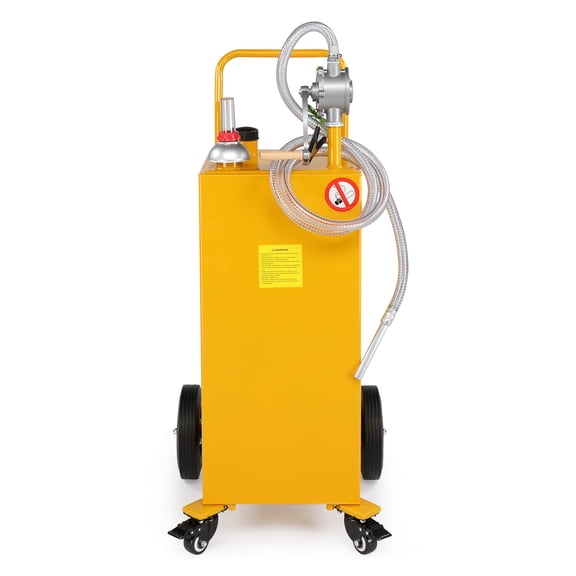 30 Gallon Gasoline Fuel Caddy with Bi-Directional Hand Crank Pump, Fuel Level Gauge & Universal Rolling Wheels, Welded Steel Portable Gas Diesel Storage Tank