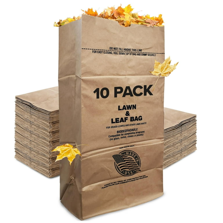 30 Gallon Kraft Lawn and Leaf Bags (10 Pack) Eco-Friendly Heavy