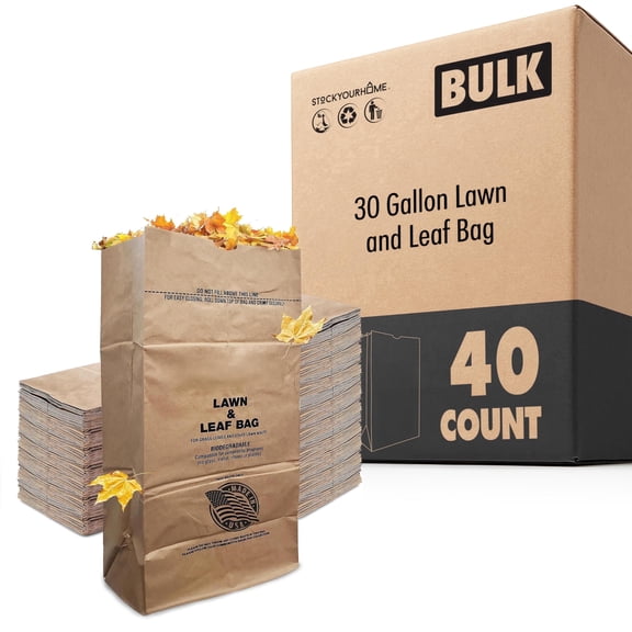30 Gallon Lawn and Leaf Bags (40 Pack), Eco-Friendly Heavy Duty Paper Trash Bags, Tear Resistant Yard Waste Bags