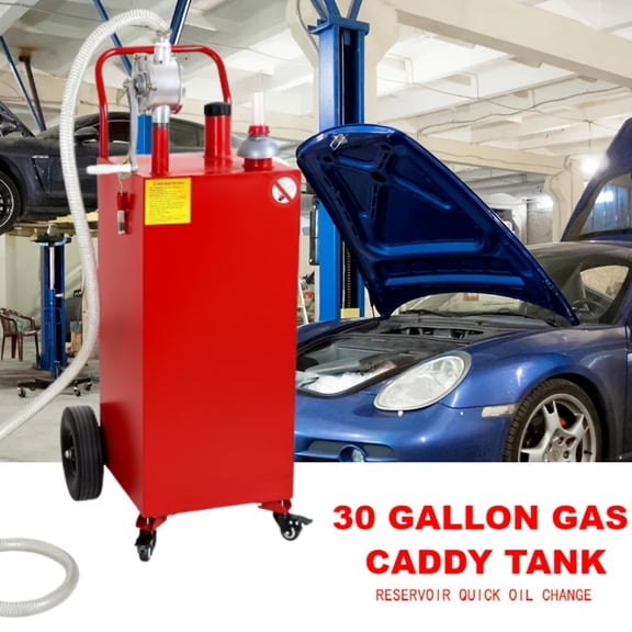 30 Gallon Oil Drain Pan, Large Capacity Drain Tank with Pump and Hose, Portable Waste Oil Drainer on Wheels for SUV Truck Garage Fluid Change