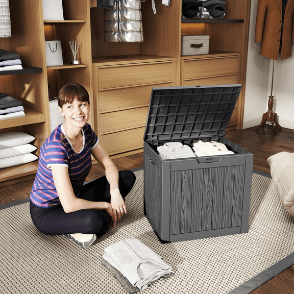 30 Gallon Outdoor Resin Deck Box - Lockable Waterproof Garden Storage Container Box - UV Resistant Knock-Down Design Deck Box for Patio Backyard Furniture Cushions, Pillow (Black,Easy to Assemble)