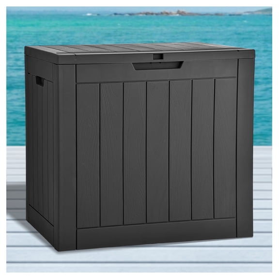30 Gallon Outdoor Storage Chest - Waterproof Patio Deck Box, Garden Tool Storage, Locking Lid, Black