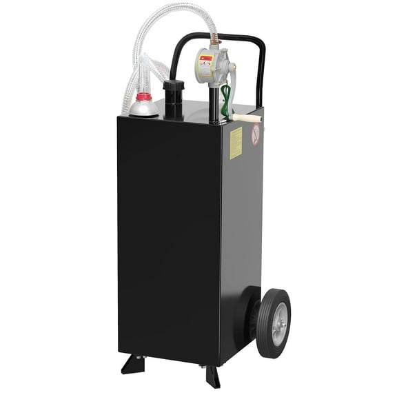 30 Gallon Portable Fuel Caddy with Reversible Rotary Hand Pump, Flat-Free Rubber Wheels, Ideal for Gasoline & Diesel Storage for Cars, Mowers, ATVs