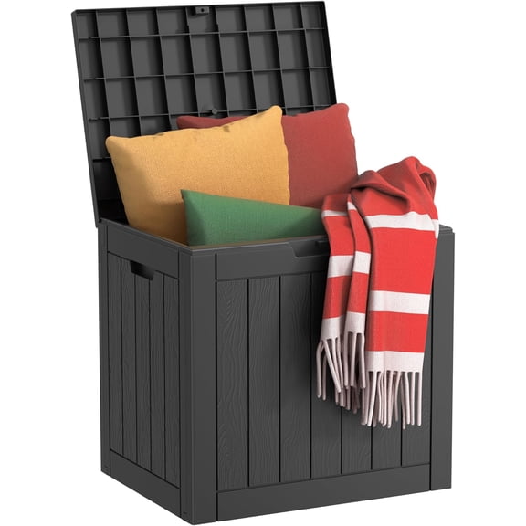 30 Gallon Resin Deck Box, Lockable Patio Outdoor Storage Box for Furniture, Garden Tools and Tools Storage, Waterproof Outside Storage Boxes